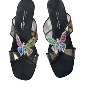 Y2k exclusively Norman Raplan wedge heel crystal‎ butterfly detail size 6